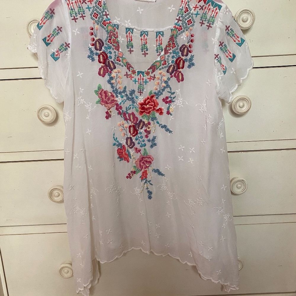Johnny Was White Tunic Top